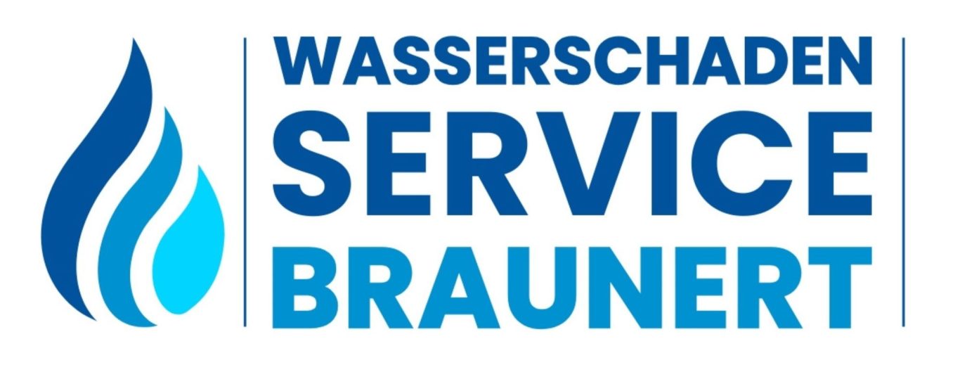 Logo Wasserschaden Service Braunert Logo mit dem Schriftzug "Wasserschaden Service Braunert" und einer blauen Wassertröpfchen-Illustration.